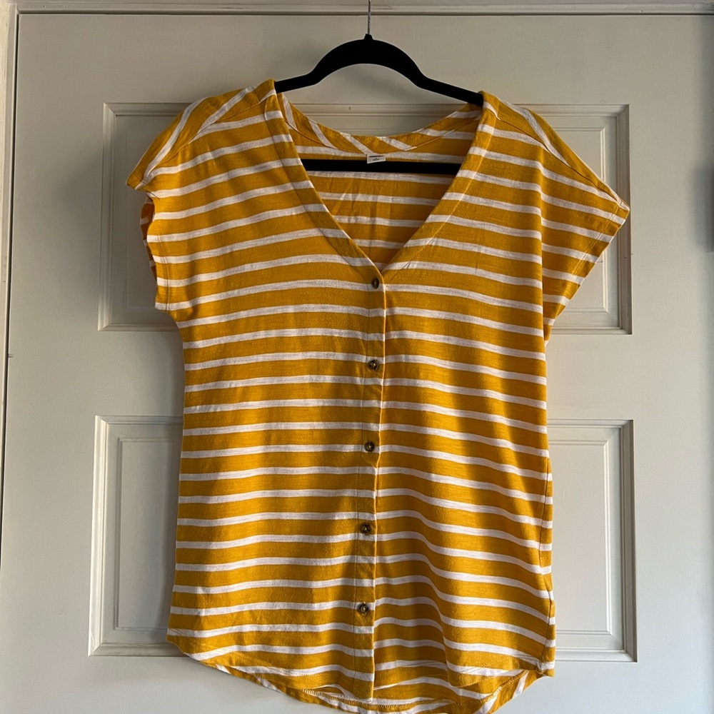 Yellow Striped Button-Up Women's Top